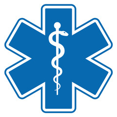 Medical symbol of the Emergency - Star of Life flat icon isolated on white background. EMS, First responder. - obrazy, fototapety, plakaty