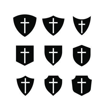 Set of shield cross logo icon design vector illustration