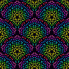 Abstract mandala fish scale seamless pattern. Ornamental tile, mosaic background. Floral patchwork infinity card. Arabic, Indian, ottoman motifs. Vector illustration. 