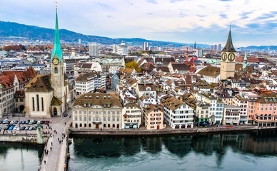 Aerial view of Zurich, Switzerland.