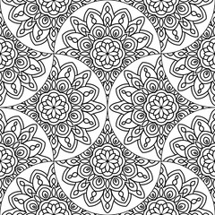 Abstract mandala fish scale seamless pattern. Ornamental tile, mosaic background. Floral patchwork infinity card. Arabic, Indian, ottoman motifs. Vector illustration. 