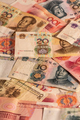 Chinese Renminbi RMB. People's Currency. Yuan CNY banknotes