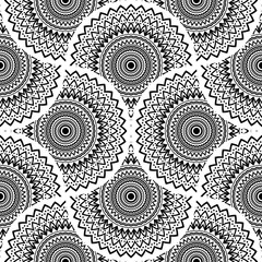 Abstract mandala fish scale seamless pattern. Ornamental tile, mosaic background. Floral patchwork infinity card. Arabic, Indian, ottoman motifs. Vector illustration. 