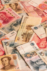 Obraz premium Chinese Renminbi RMB. People's Currency. Yuan CNY banknotes