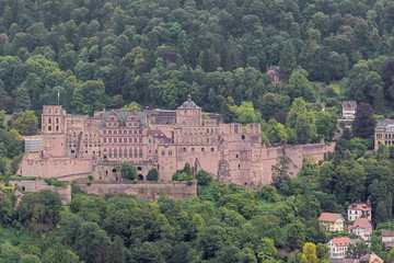 Close up of the Heidelberg castle seen from the Philosoph's path