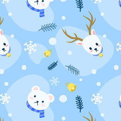 Polar Bear and White Reindeer with Snow Pattern