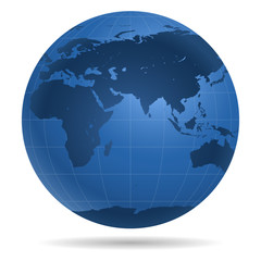 Globe Earth dark continents icon isolated on white background. Europe, Asia, Africa, Australia, Antarctica, Arctic. Vector illustration