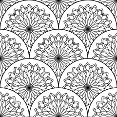 Abstract mandala fish scale seamless pattern. Ornamental tile, mosaic background. Floral patchwork infinity card. Arabic, Indian, ottoman motifs. Vector illustration.  © _aine_