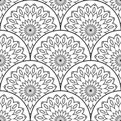 Abstract mandala fish scale seamless pattern. Ornamental tile, mosaic background. Floral patchwork infinity card. Arabic, Indian, ottoman motifs. Vector illustration.  © _aine_