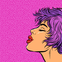 a woman with his eyes closed. face kiss. feelings passion romance