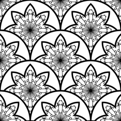 Abstract mandala fish scale seamless pattern. Ornamental tile, mosaic background. Floral patchwork infinity card. Arabic, Indian, ottoman motifs. Vector illustration.  © _aine_