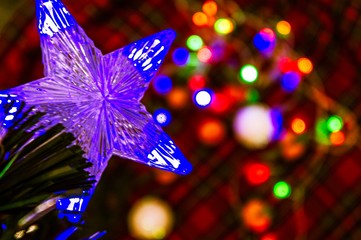 christmas tree lights on blue background