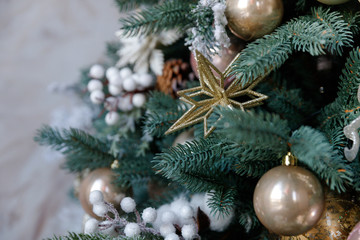 Details and objects of a beautiful Christmas interior. Place for text.