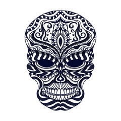 black and white Stylized skull  in ethnic vector