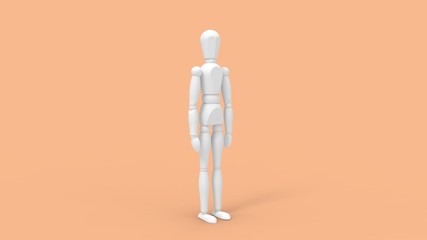 3d rendering of a wooden dummy doll isolated in studio background