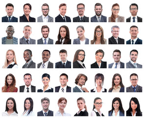 collage of portraits of successful employees isolated on white