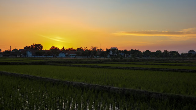 Sunset With A Beautiful Panorama In The City Of Klaten, Indonesia