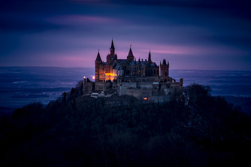 Night View of Hohenzollern Castle in the Swabian Alps - Baden-Wurttemberg, Germany