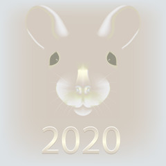 Rat face for Chinese New Year. Text 2020 white metal numbers. Greeting card and calendar design.