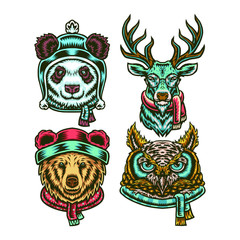 Set of animals in winter