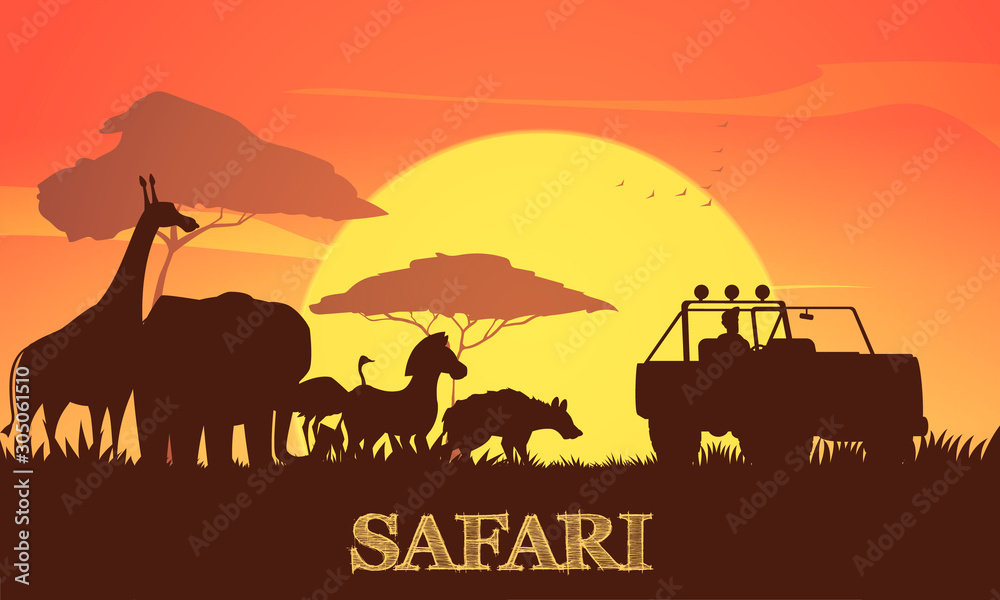 Wall mural Safari Sunset Poster 