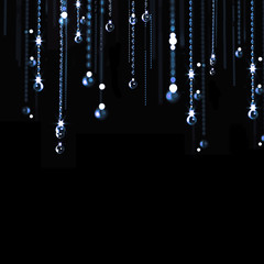 Happy New Year! Christmas and New Year holidays background, winter season. Blue balls and lights on a black background. 3d illustration. © natavilman