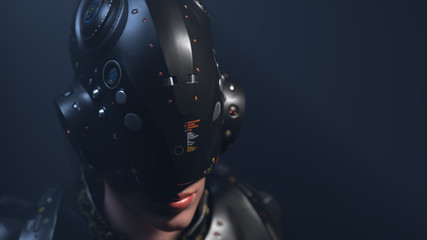 woman in a VR helmet on a neutral background. people of the future. 3d render © evgeniy