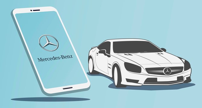 Smart phone with smart vehicle application and icon Mercedes-Benz