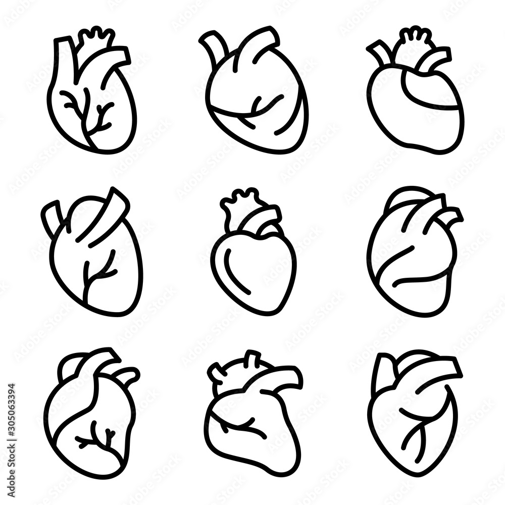 Canvas Prints Human heart icons set. Outline set of human heart vector icons for web design isolated on white background - Canvas Prints