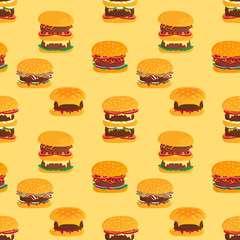 Burger seamless pattern. Fast food pattern. Vector.