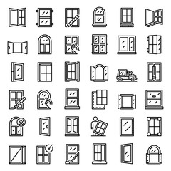 Window installation icons set. Outline set of window installation vector icons for web design isolated on white background
