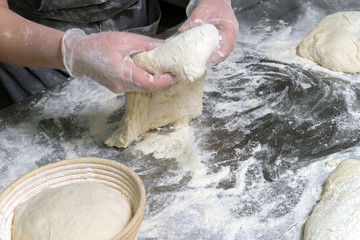 baker with dough in hands