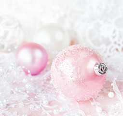 White and pink Christmas balls