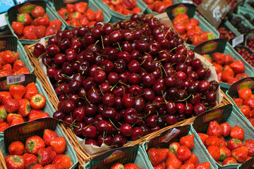 Ukraine, Kiev network of shops Silpo, December 3, 2014 cherries in store