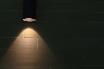 showcase display brick wall white background blue light glass reflections