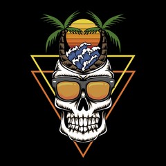 Skull Holiday beach sunset retro 