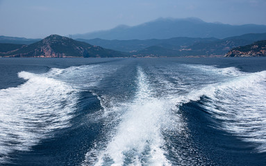 View on yacht trail from back of sailing yacht.