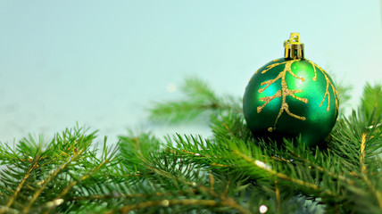  Christmas ball on christmas tree isolated on blue