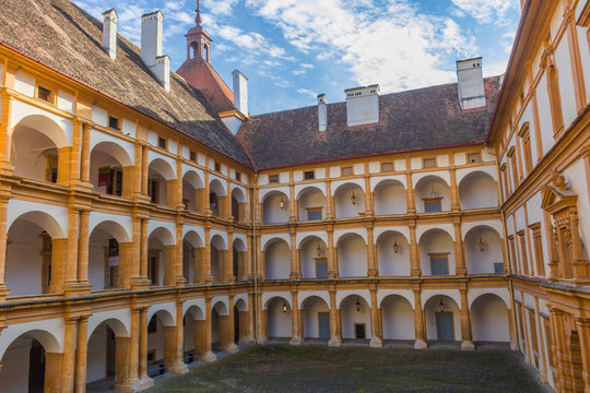 Interior courtyard of Eggenberg Palace, the most significant Baroque palace complex in the Austrian province of Styria