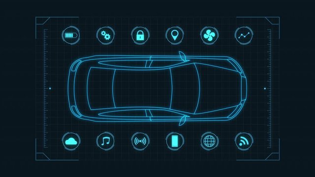 futuristic hud template for an electric car connected online, concept of modern automotive industry and IoT