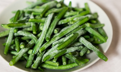 Frozen green beans in a plate