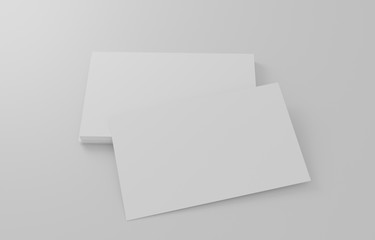 Empty white business cards stack. Mockup for branding identity. Blank name card or poster on white background, studio shot. great for text & logo for design creative concept. 3D illustration