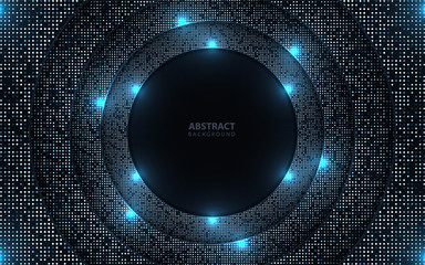 Dark blue abstract paper shapes background overlap layers texture with silver glitters dots element decoration. Luxury and modern vector design template for use element frame, cover, banner, corporate