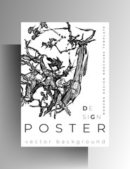 Cover for poster, book, magazine, brochure, catalog. Monochrome designs are hand-drawn with graphic texture elements. A4 format. Vector 10 EPS.