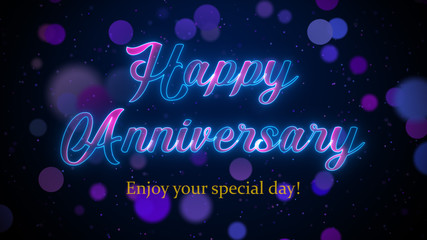 Happy Anniversary With Romantic Red Blue Purple Bokeh Color Light With Glitter Sparkles Dust Background