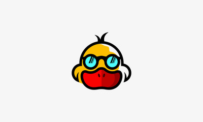 Cool Duck logo. Duck with sunglasses. Modern vector illustration. Funny mascot. Vector