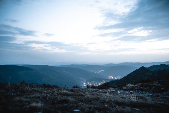 Night Landscape view from Krkonose in autumn, Krkonose