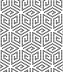 Vector geometric seamless pattern. Modern geometric background. Grid with hexagonal cells made of dots.
