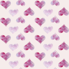 Hand drawn watercolor hearts on a light background. Cute seamless pattern for fabric design, wrapping paper and Valentine's day postcards. Pink texture for party decoration