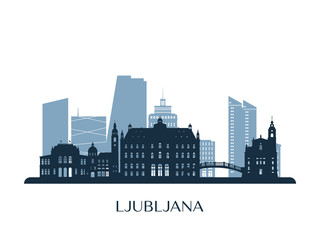 Obraz premium Ljubljana skyline, monochrome silhouette. Vector illustration.